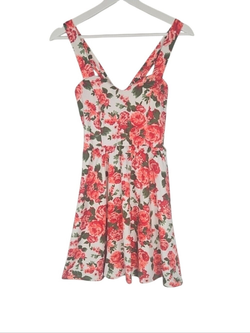 Rose Sundress A-Line Mini Dress Pink Orange White Summer Cottagecore Coquette XS